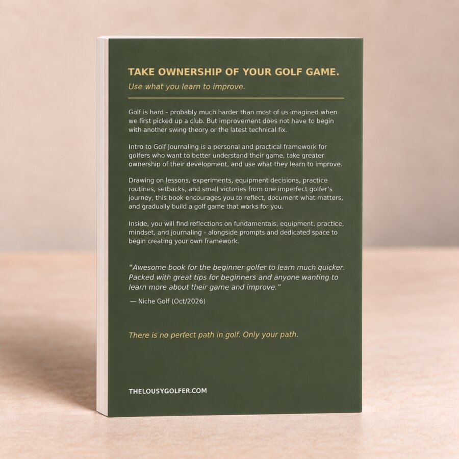 Back cover of Intro to Golf Journaling with the Niche Golf endorsement
